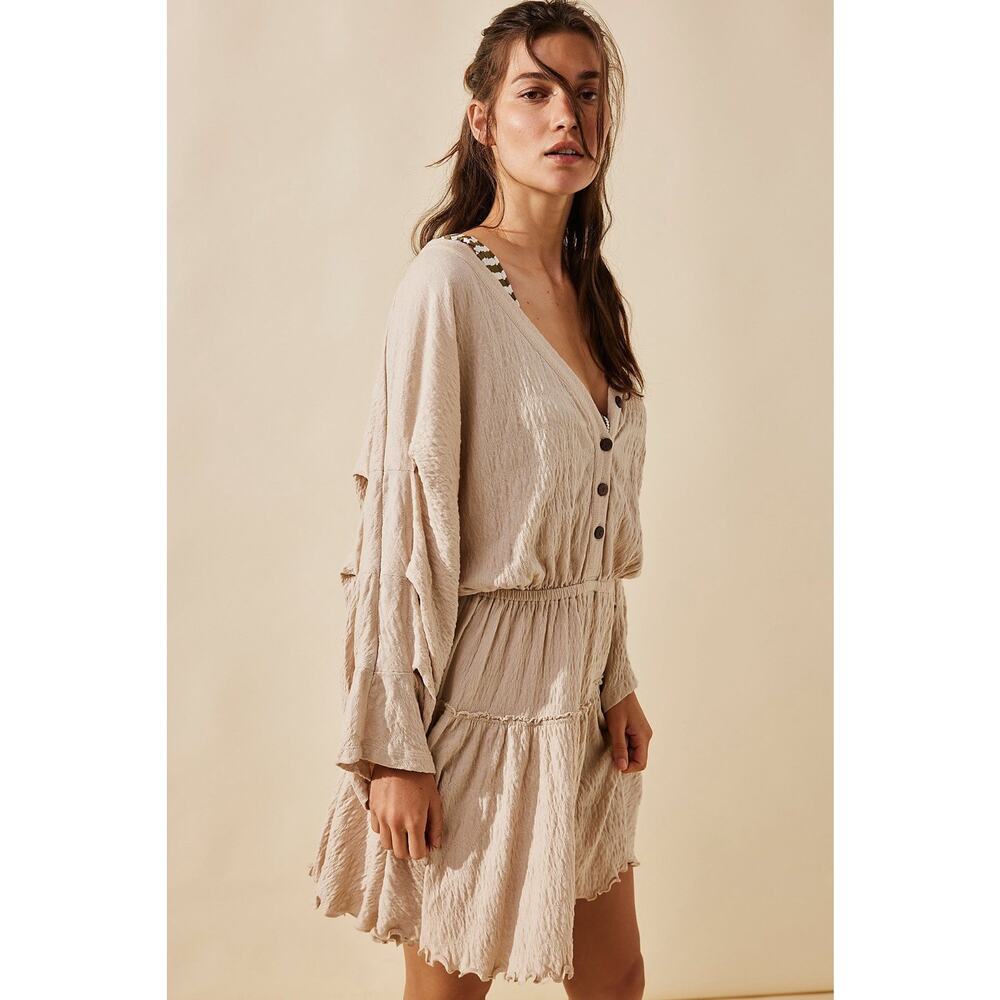 Free People FP Beach Nanette Mini Oat Beige Slouchy Dress Women’s Medium Beachy